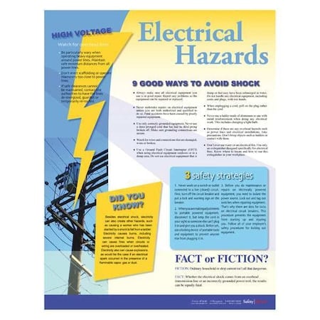 Safety Poster, Electrical Hazards, 22 in H x, 17 in W, Paper MPN:P4440