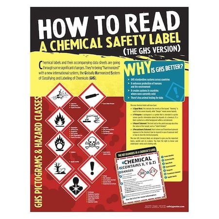 Safety Poster, How to Read A Chemical Safety Label, 22 in H x, 17 in W, Paper MPN:P4791