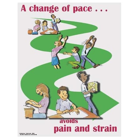 Safety Poster, A Change of Pace. Avoids Pain and Strain, 22 in H x, 17 in W, Paper MPN:SW0044