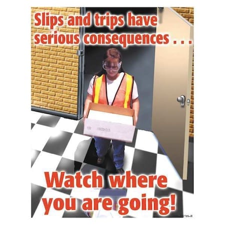 Safety Poster, Slips and Trips Have Serious Consequences. Watch Where You are Going, 22 in H MPN:SW0092