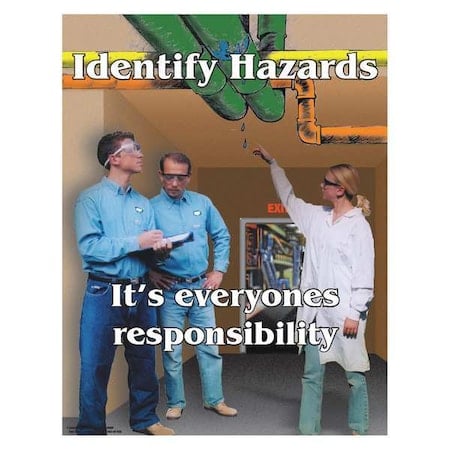 Safety Poster, Identify Hazards - Its Everyones Responsibility, 22 in H x, 17 in W, Paper MPN:SW0101