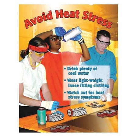 Safety Poster, Avoid Heat Stress, 22 in H x, 17 in W, Paper MPN:SW0136