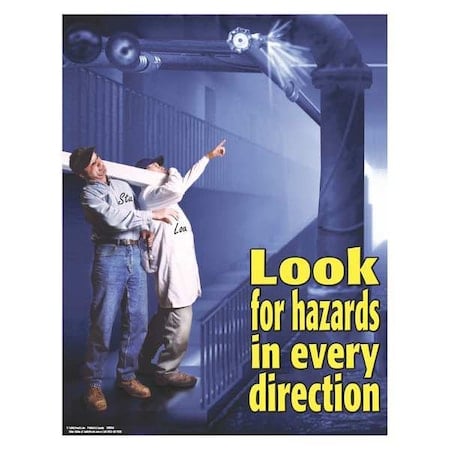 Safety Poster, Look for Hazards In Every Direction, 22 in H x, 17 in W, Paper MPN:SW0144