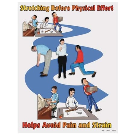 Safety Poster, Stretching Before Physical Effort Helps Avoid Pain and Strain, 22 in H x, 17 in W MPN:SW0156