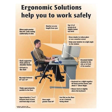 Safety Poster, Ergonomic Solutions Help You to Work Safely, 22 in H x, 17 in W, Paper MPN:SW0177