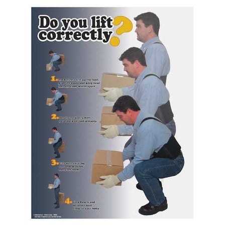 Safety Poster, Do You Lift Correctly, 22 in H x, 17 in W, Paper MPN:SW0183