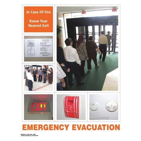 In Case of Fire Know Your Nearest Exit Emergency Evacuation, 22 in H x, 17 in W, Paper MPN:SW0229