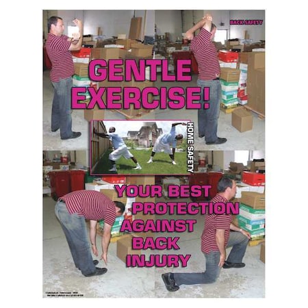 Safety Poster, Gentle Exercise Your Best Protection Against Back Injury, 22 in H x, 17 in W, Paper MPN:SW2017