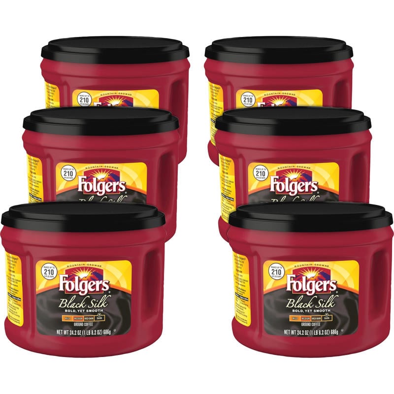 Folgers Black Silk Ground Canister Coffee, Dark Roast, Case Of 6, 24.2 Oz Per Canister MPN:30439CT