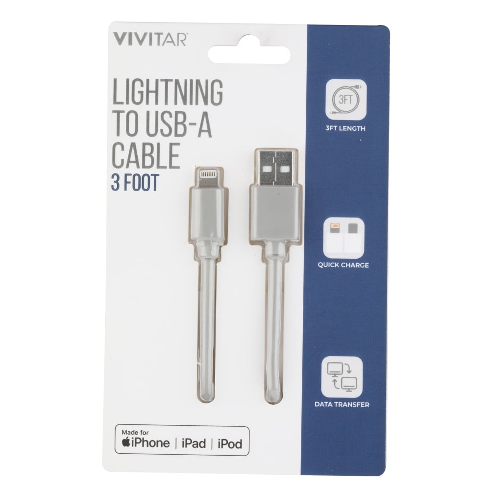 Vivitar Lightning To USB-A Cable, 3ft, Gray, NIL1003 MPN:NIL1003-GRY-STK-24