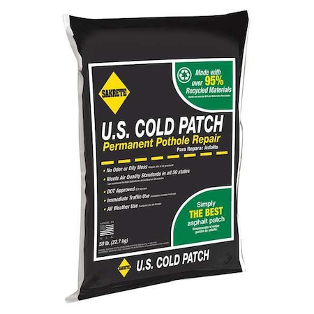 US Cold Patch Permanent Pothole Repair, 50 lb Bag, Recycled Asphalt Mix MPN:60450007