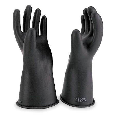 Electrical Rubber Gloves, Class 0, Type I, 11 in, 1000V AC/1500V BC, Black, Size 7, 1 Pair MPN:E011B/7