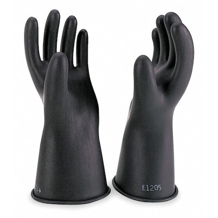 Electrical Rubber Gloves, Class 0, Type I, 11 in, 1000V AC/1500V BC, Black, Size 8, 1 Pair MPN:E011B/8