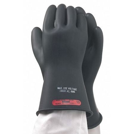 Electrical Rubber Gloves, Class 0, Type I, 11 in, 1000V AC/1500V BC, Black, Size 9 1/2, 1 Pair MPN:E011B/9H