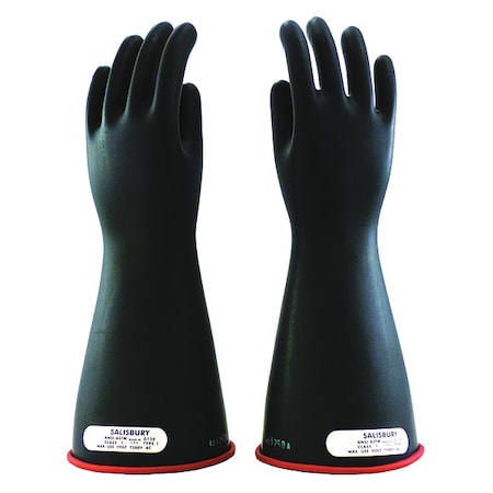Electrical-Insulating Gloves, 7, 500V AC, 11, 250V DC, Rubber, 14 in Length, Black, Size 8 1/2 MPN:E114RB/8H