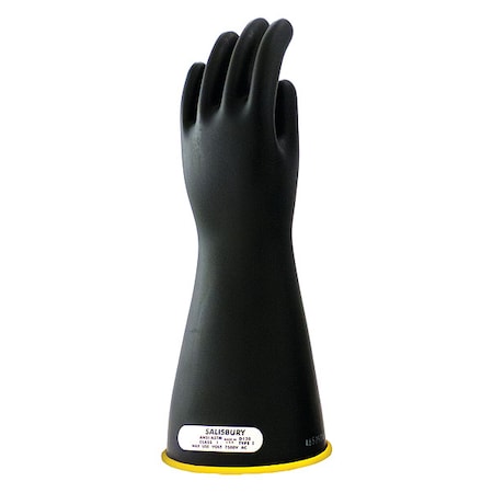 Electrical-Insulating Gloves, 7, 500V AC, 11, 250V DC, Rubber, 14 in Length, Black, Size 9 MPN:E114YB/9