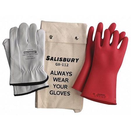 Electrical Rubber Glove Kit, Leather Protectors, Glove Bag, Red, 11 in, Class 0, Size 8, 1 Pair MPN:GK011R/8