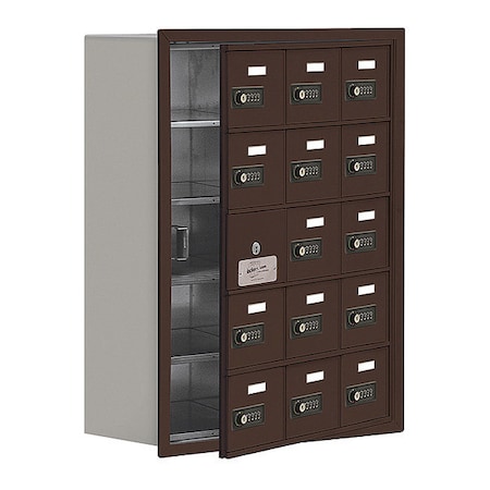 Cell Phone Locker, 22 3/4 in W, 8 3/4 in D, 29 3/4 in H, (3) Wide, (5) Tier, Bronze MPN:19158-15ZRC