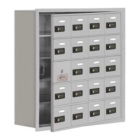 Cell Phone Locker, 29 1/4 in W, 8 3/4 in D, 29 3/4 in H, (4) Wide, (5) Tier, Silver MPN:19158-20ARC