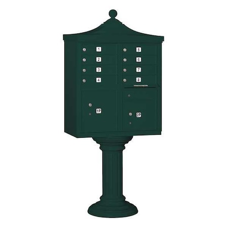 Cluster Box Unit, Green, Powder Coated, 10 Doors, Pedestal, USPS Access MPN:3308R-GRN-U