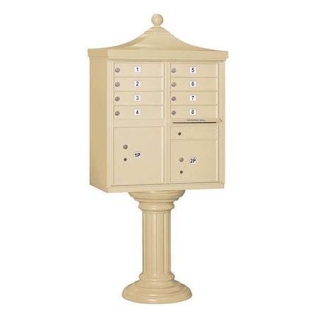 Cluster Box Unit, Beige, Powder Coated, 10 Doors, Pedestal, USPS Access MPN:3308R-SAN-U