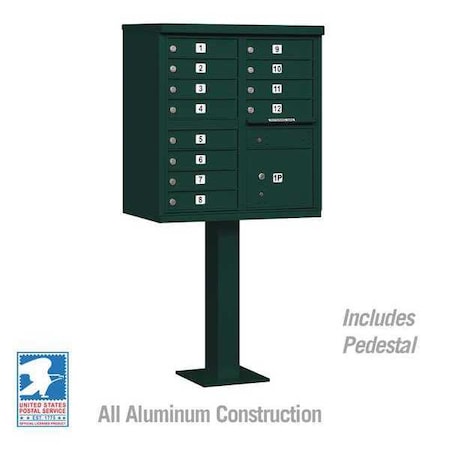Cluster Box Unit, Green, Powder Coated, 13 Doors, Pedestal, 2 Type MPN:3312GRN-U