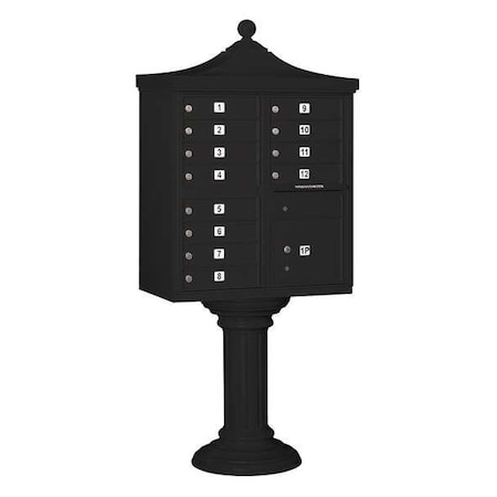 Cluster Box Unit, Black, Powder Coated, 13 Doors, Pedestal, USPS Access MPN:3312R-BLK-U