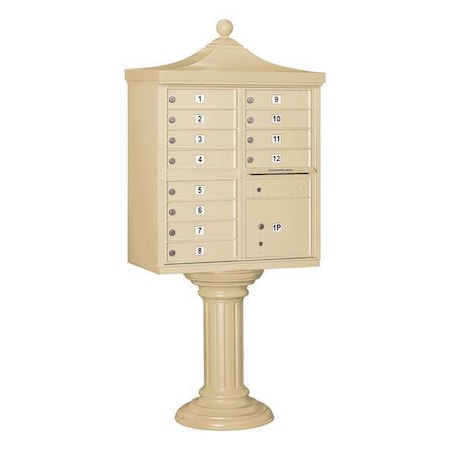 Cluster Box Unit, Beige, Powder Coated, 13 Doors, Pedestal, USPS Access MPN:3312R-SAN-U