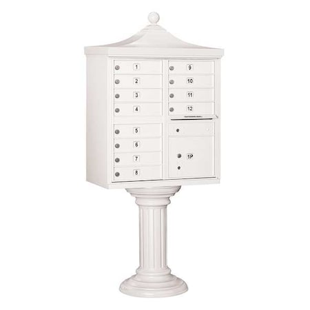 Cluster Box Unit, White, Powder Coated, 13 Doors, Pedestal, USPS Access MPN:3312R-WHT-U