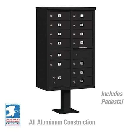 Cluster Box Unit, Black, Powder Coated, 14 Doors, Pedestal, 4 Type MPN:3313BLK-U