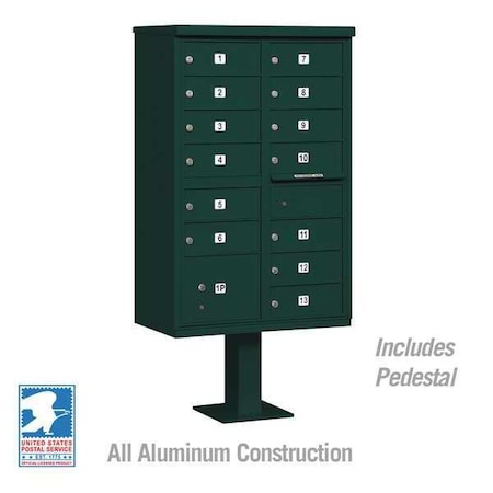 Cluster Box Unit, Green, Powder Coated, 14 Doors, Pedestal, 4 Type MPN:3313GRN-U