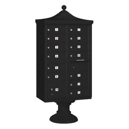 Cluster Box Unit, Black, Powder Coated, 14 Doors, Pedestal, USPS Access MPN:3313R-BLK-U