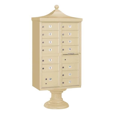 Cluster Box Unit, Beige, Powder Coated, 14 Doors, Pedestal, USPS Access MPN:3313R-SAN-U