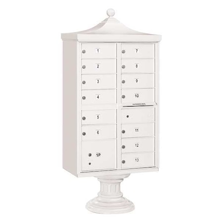 Cluster Box Unit, White, Powder Coated, 14 Doors, Pedestal, USPS Access MPN:3313R-WHT-U