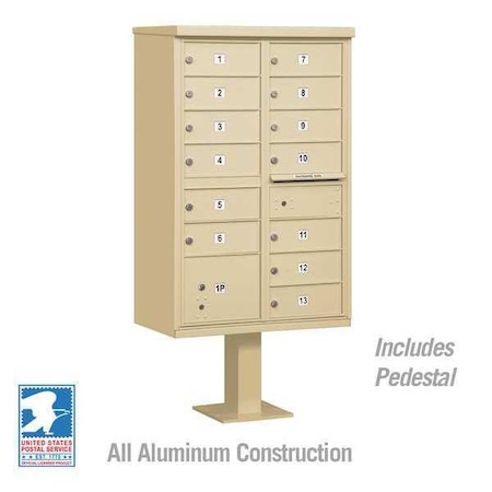 Cluster Box Unit, Beige, Powder Coated, 14 Doors, Pedestal, 4 Type MPN:3313SAN-U