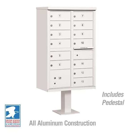 Cluster Box Unit, White, Powder Coated, 14 Doors, Pedestal, 4 Type MPN:3313WHT-U