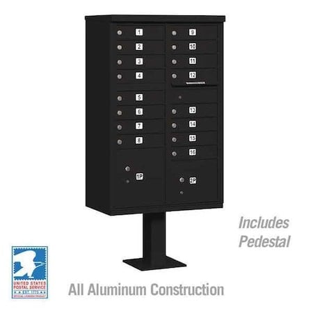 Cluster Box Unit, Black, Powder Coated, 18 Doors, Pedestal, 3 Type MPN:3316BLK-U