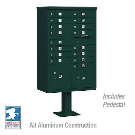 Cluster Box Unit, Green, Powder Coated, 18 Doors, Pedestal, 3 Type MPN:3316GRN-U
