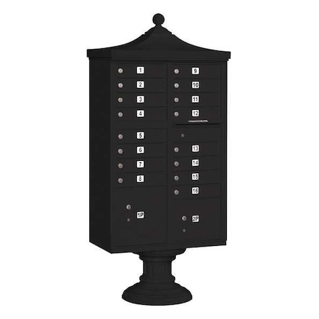Cluster Box Unit, Black, Powder Coated, 18 Doors, Pedestal, USPS Access MPN:3316R-BLK-U