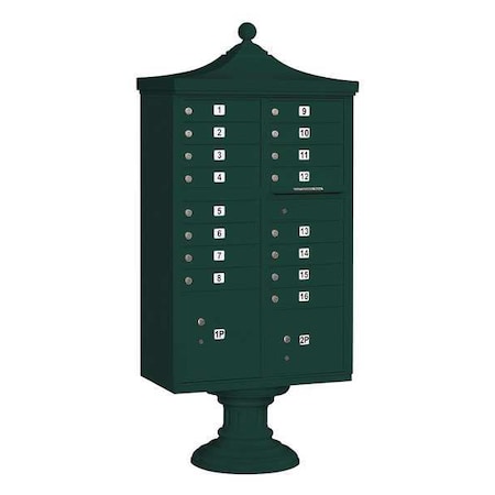 Cluster Box Unit, Green, Powder Coated, 18 Doors, Pedestal, USPS Access MPN:3316R-GRN-U