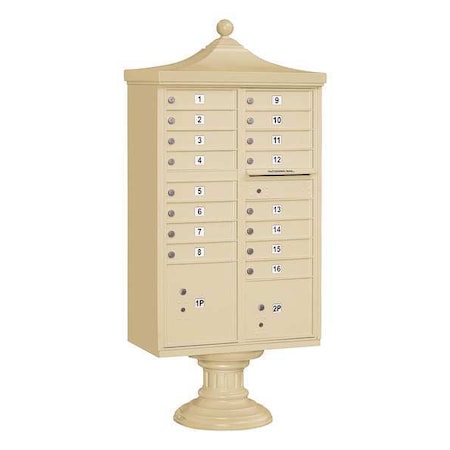 Cluster Box Unit, Beige, Powder Coated, 18 Doors, Pedestal, USPS Access MPN:3316R-SAN-U