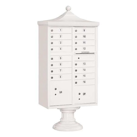Cluster Box Unit, White, Powder Coated, 18 Doors, Pedestal, USPS Access MPN:3316R-WHT-U