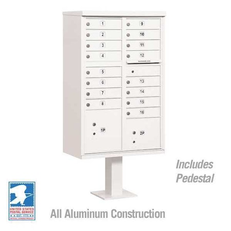 Cluster Box Unit, White, Powder Coated, 18 Doors, Pedestal, 3 Type MPN:3316WHT-U