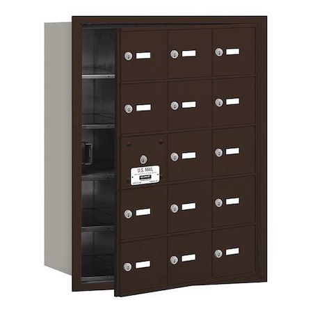 Mailbox, Bronze, Powder Coated, 15 Doors, Recessed, USPS MPN:3615ZFU