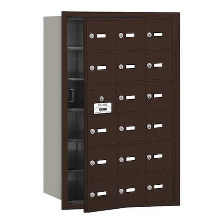 Mailbox, Bronze, Powder Coated, 18 Doors, Recessed, USPS MPN:3618ZFU