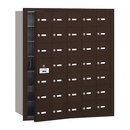 Mailbox, Bronze, Powder Coated, 34 Doors, Recessed, 4B+, USPS MPN:3635ZFU