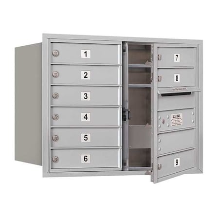 Mailbox, Aluminum, Powder Coated, 9 Doors, Recessed, USPS MPN:3706D-09AFU