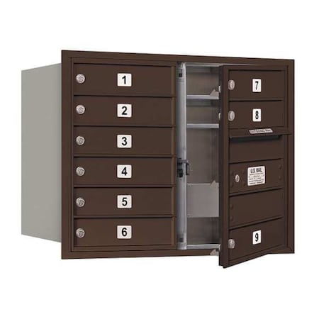 Mailbox, Bronze, Powder Coated, 9 Doors, Recessed, USPS MPN:3706D-09ZFU