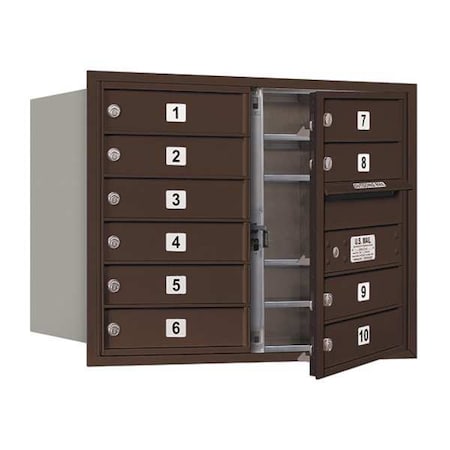 Mailbox, Bronze, Powder Coated, 10 Doors, Recessed, USPS MPN:3706D-10ZFU