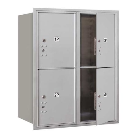 Mailbox, Aluminum, Powder Coated, 4 Doors, Recessed, USPS MPN:3710D-4PAFU